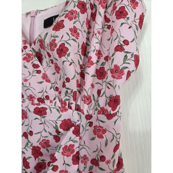 Lulus Reason For Romance Pink Floral Surplice Ruffled Midi Dress, Size Small - Picture 6 of 14